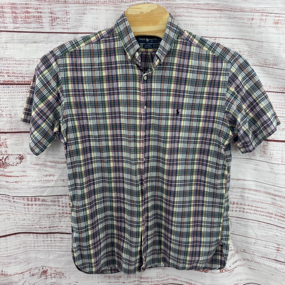 Ralph Lauren McMeel Shirt Mens Large Plaid Short Sleeve Button Down Shirt Cotton